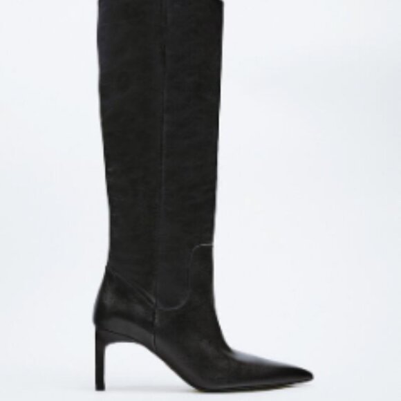 Zara - Heeled Knee High Leather Boots - Picture 1 of 5